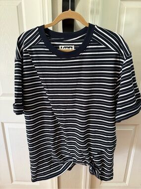 Women's Navy & White Striped Short Sleeve Tee by KBB Kahlana